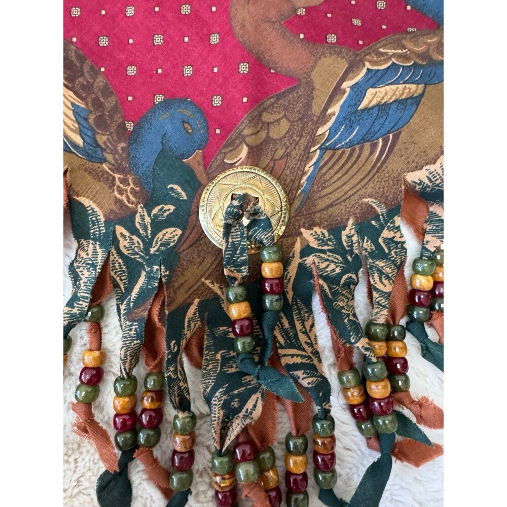 VTG Southwestern Mallard Duck Beaded Fringe Handkerchief Scarf Bandana Concho - Picture 2 of 7